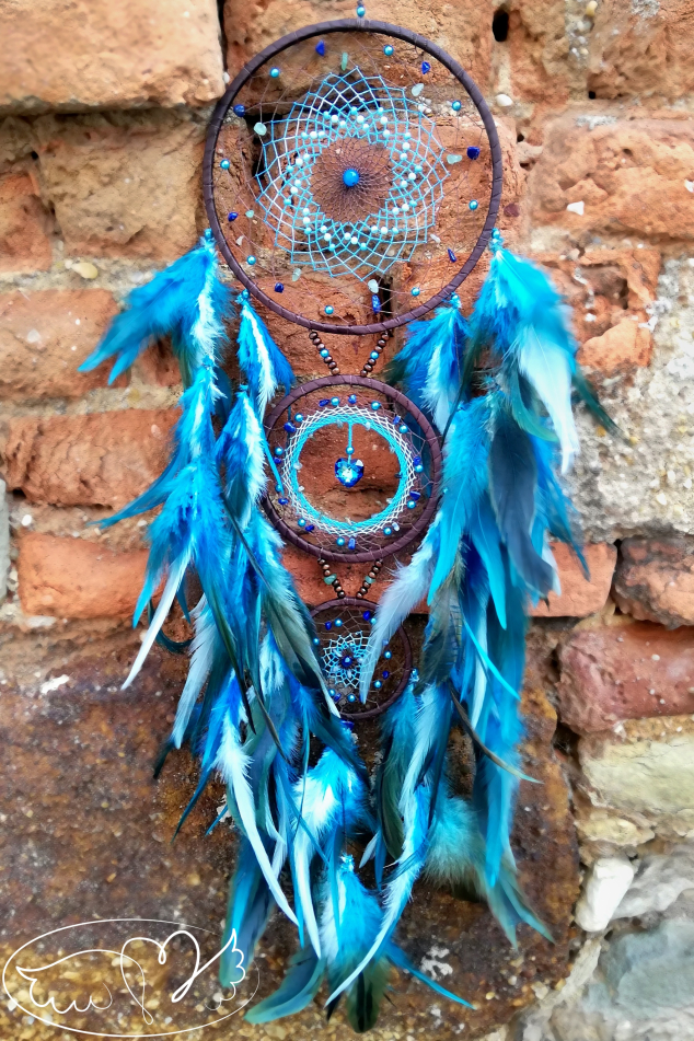 Lapač snů - Mystický čaroděj s polodrahokamy a srdíčkem Swarovski 15x80cm