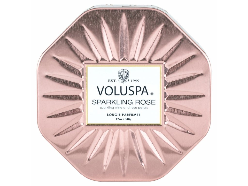 Voluspa Vermeil Sparkling Rose 3 Wick Octagon Tin vonná sviečka
