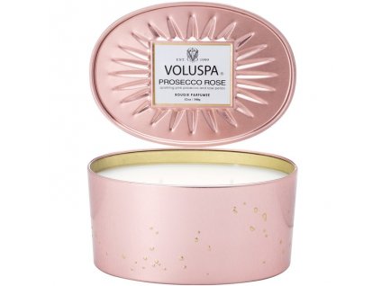 Voluspa Vermeil Prosecco Rose 2 Wick Candle In Decorative Oval Tin