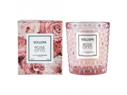 Voluspa Roses Rose Otto Classic Candle in Textured Glass