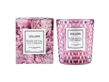Voluspa Roses Rose Petal Ice Cream Classic Candle in Textured Glass
