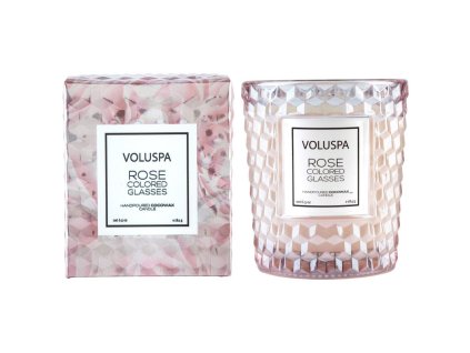 Voluspa Roses Rose Colored Glasses Classic Candle in Textured Glass