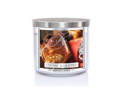 Kringle Candle Cognac & Leather 3-knôtová vonná sviečka 411g