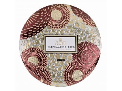 Voluspa Japonica Gilt Pomander Hinoki 3 Wick Tin vonná sviečka 340g