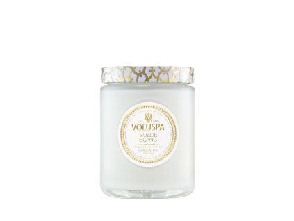 Voluspa Maison Blanc Moso Suede Blanc Jar veľká sviečka (18oz / 510g)