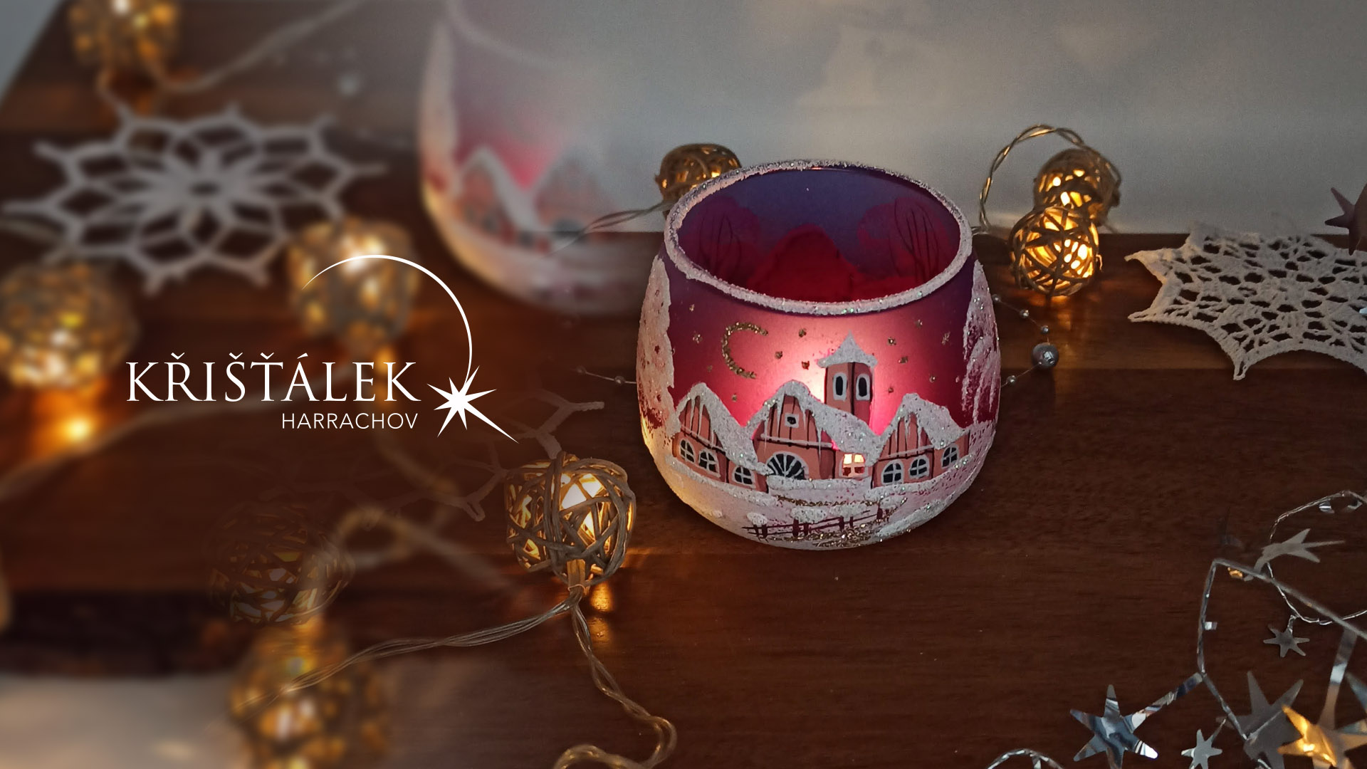 Skleněný svícen bordo