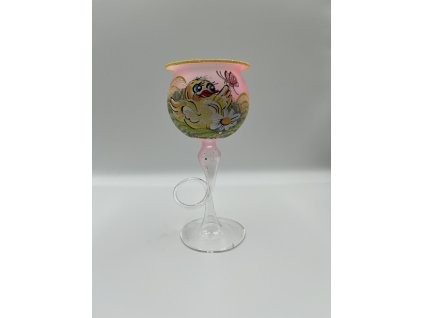 Skleněný svícen ruční výroby s Velikonočním motivem - růžová