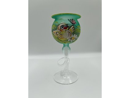 Skleněný svícen ruční výroby s Velikonočním motivem - zelená