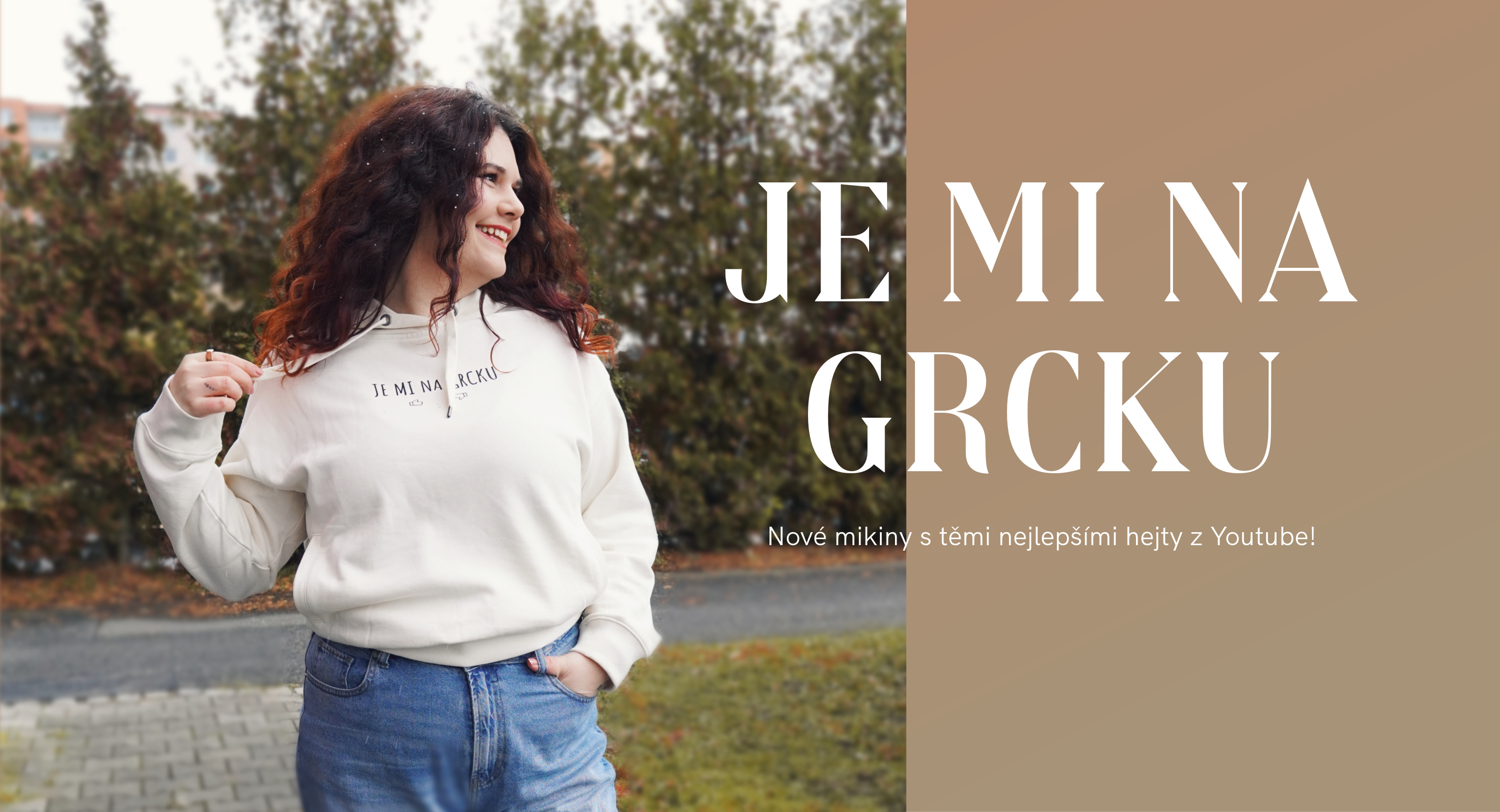 Béžová mikina "Je mi na grcku"