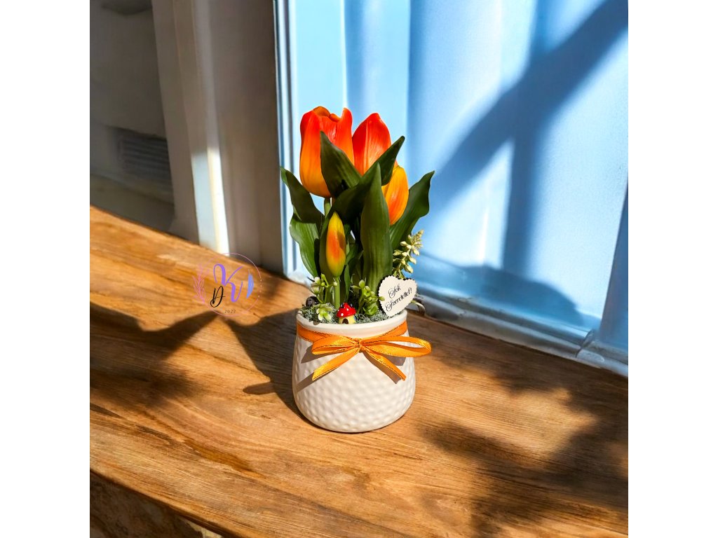 DEKOR TULIPÁN KASPÓBAN AJÁNDÉK TÁBLÁCSKÁVAL NARANCS