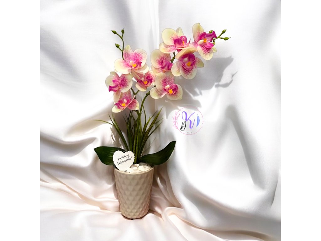 DEKOR ORCHIDEA KASPÓBAN AJÁNDÉK TÁBLÁCSKÁVAL