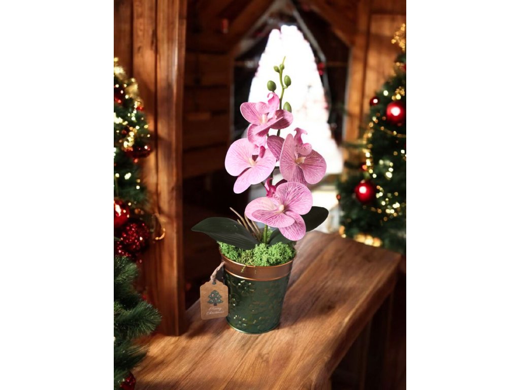 DEKOR ORCHIDEA FÉM KASPÓBAN HALVÁNY CIRMOS LILA