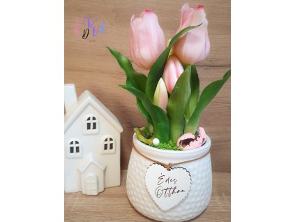 DEKOR TULIPÁN KASPÓBAN AJÁNDÉK TÁBLÁCSKÁVAL  HALVÁNY RÓZSASZÍN
