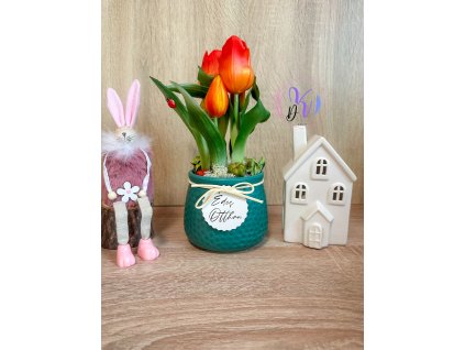 DEKOR TULIPÁN KASPÓBAN AJÁNDÉK TÁBLÁCSKÁVAL KATICÁVAL  NARANCS