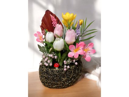 DEKOR TULIPÁNOS TAVASZi TÁL SZÍVES KASPÓBAN