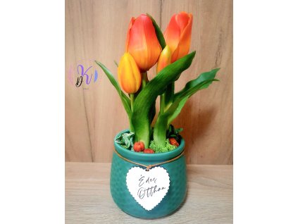 DEKOR TULIPÁN KASPÓBAN AJÁNDÉK TÁBLÁCSKÁVAL  NARANCS