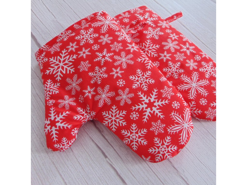 Edényfogó kesztyű - piros hópehely mintás