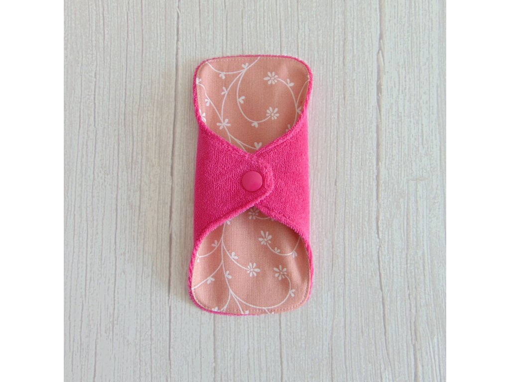 Dana mosható tisztasági betét 16 cm - frottír / barackos rózsaszín - fehér indák