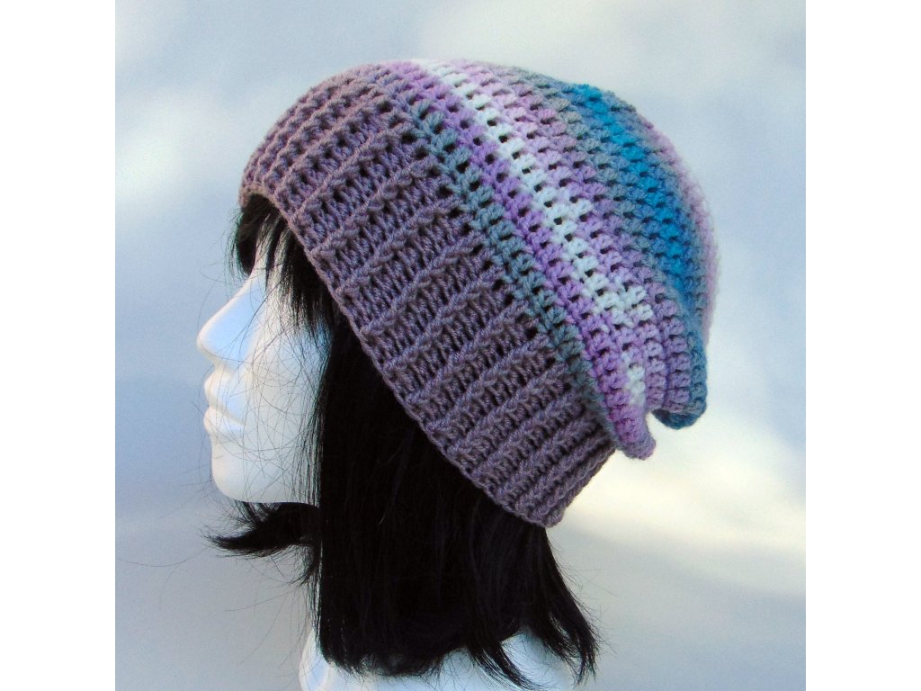 Lila - kék - szürke slouchy fazonú sapka