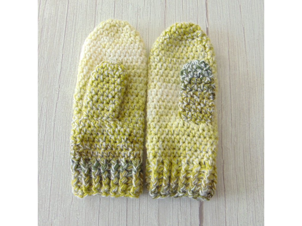 Zöld - fehér / horgolt egyujjas kesztyű (S_M)