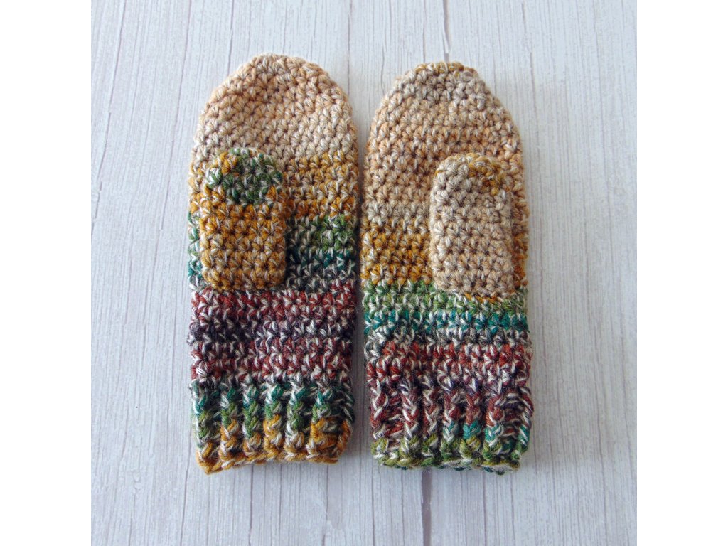 Barna - bézs / horgolt egyujjas kesztyű (S_M)