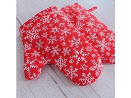 Edényfogó kesztyű - piros hópehely mintás