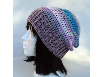 Lila - kék - szürke slouchy fazonú sapka