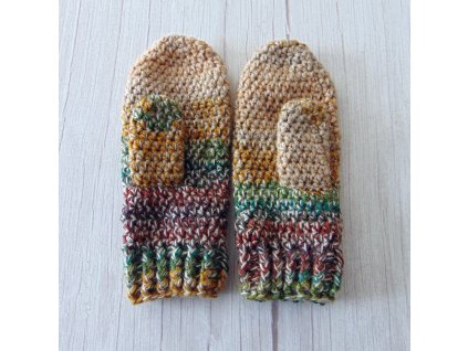 Barna - bézs / horgolt egyujjas kesztyű (S_M)