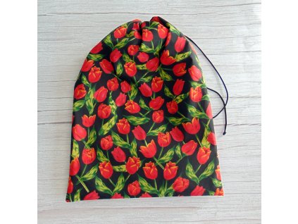 Kenyértartó zsák/ nagy - tulipán - fekete