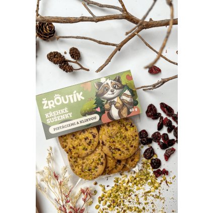 Křehké sušenky s pistáciemi a klikvou