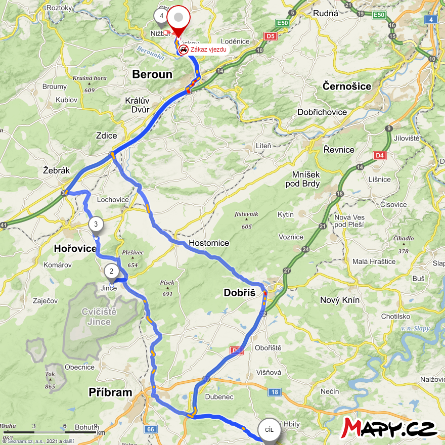 Trasa HOŘOVICE, BEROUN, PRAHA ZÁPAD