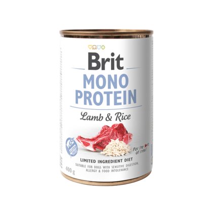brit dog konzerva mono protein lamb brown rice 400 g monoproteinove jehneci krmivo pro psy