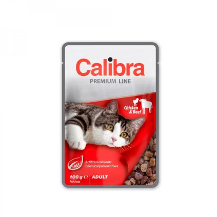 Calibra Cat kapsa Premium Adult 100 g – kapsičky pro dospělé kočky chicken beef