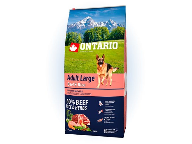ontario adult large beef rice 12kg 4 konzervy zdarma original