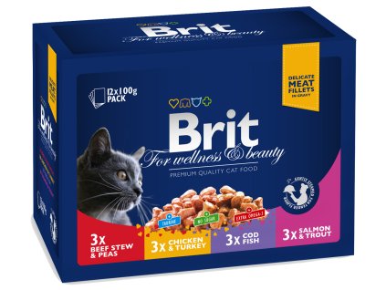 Brit Premium Cat Pouches MASOVÝ a RYBÍ MIX 1200g (kuře, hovězí, treska, pstruh)