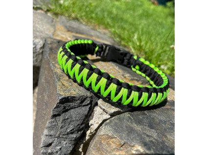 PARACORD obojek černá/neon zelená, vzor č.2