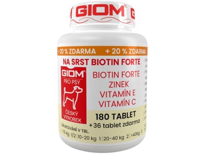 Giom ERA Na srst Biotin FORTE pes, kočka 180 tbl+20%zdarma