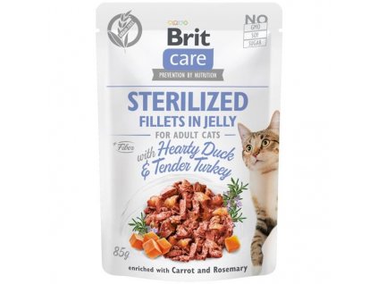 Brit Care Cat kaps. Sterilized Fillets in Jelly with Hearty Duck & Tender Turkey 85 g