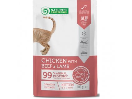 Nature's Protection Cat kaps. Kitten Chicken, Beef and Lamb 100g