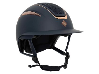 Jezdecká přilba IRH Olania Deluxe, široký kšilt, modrá s glitry 53-55