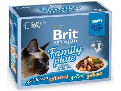 105829 brit premium cat delicate fillets in gravy family plate 12 x 85 g