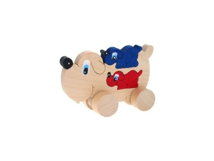 Puzzle na kolečkách hračka ze dřeva - Pes