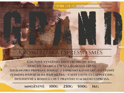 Espresso směs CAFFÉ GRAND – směs arabica & robusta 70/30 (Kávu dodat jako zrnko, Množství kávy 100g)