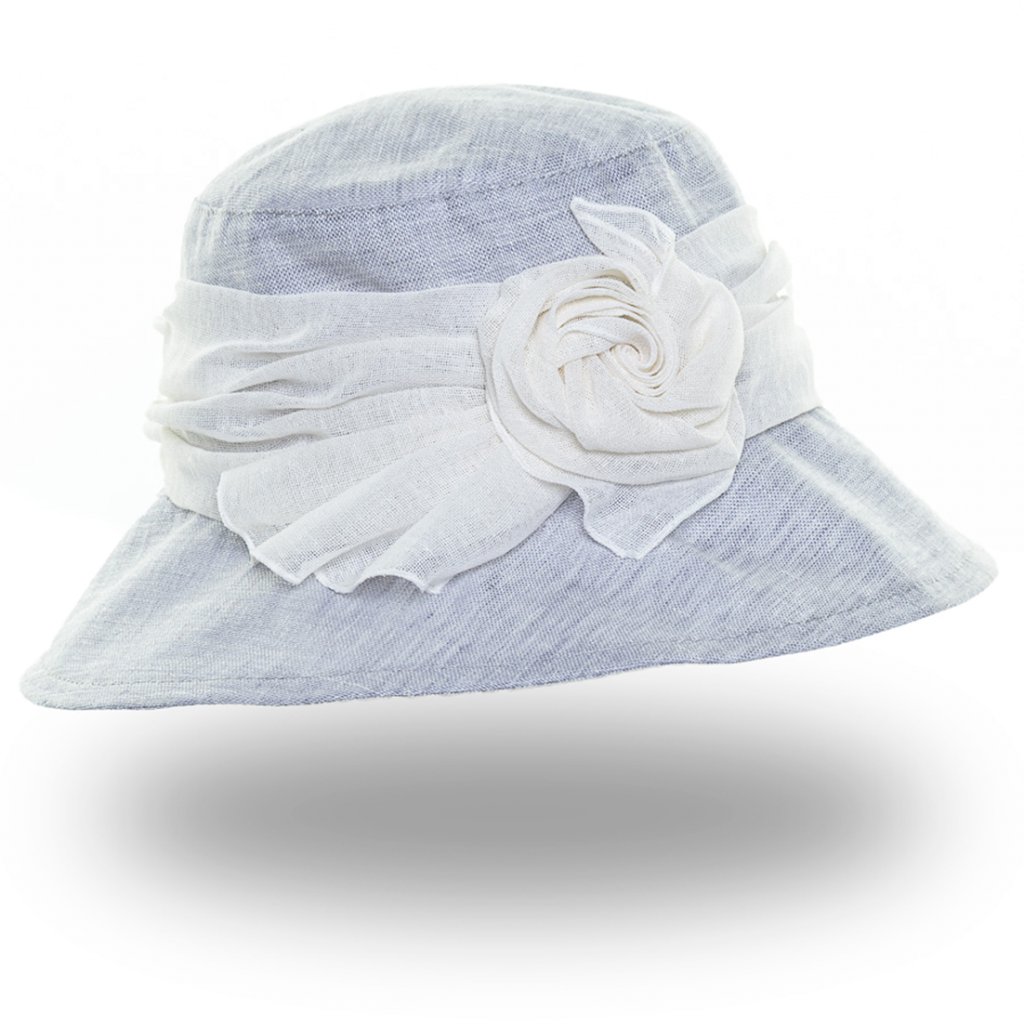 Dámský letní klobouk Krumlovanka  381070 světle šedý s bílou stuhou