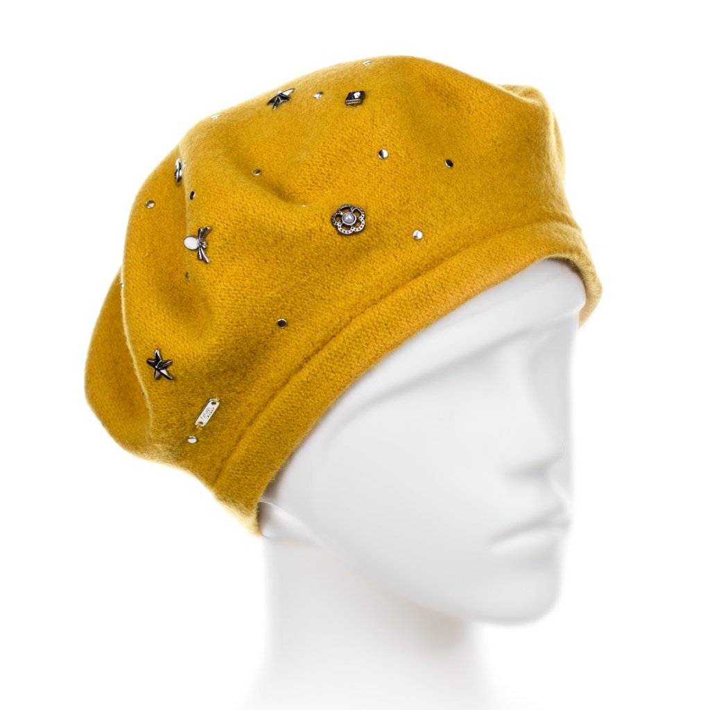 Dámský zdobený baret ANDO 637 žlutý