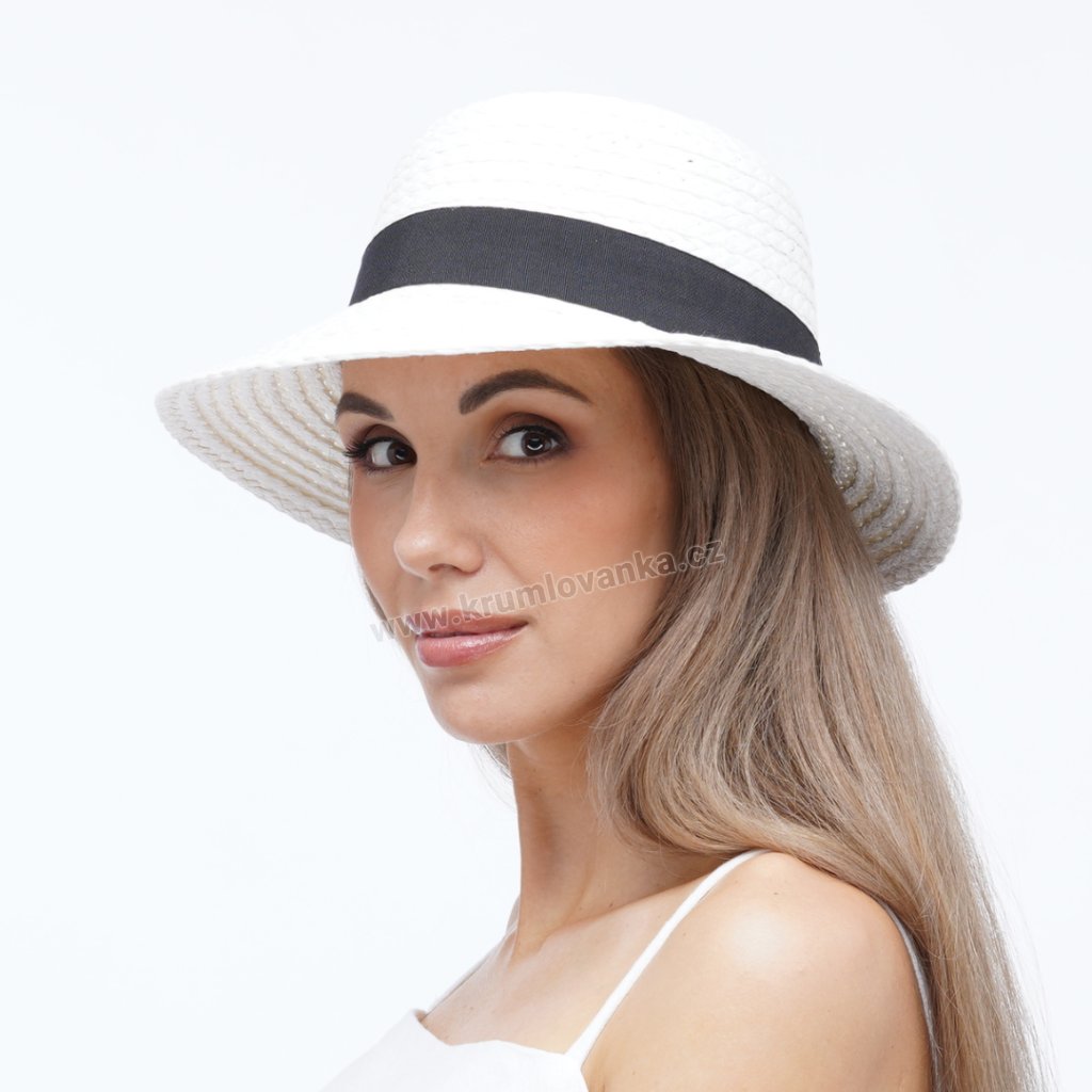 Dámský letní slaměný klobouk Fa-42625-bílý univerzální velikost -  Krumlovanka