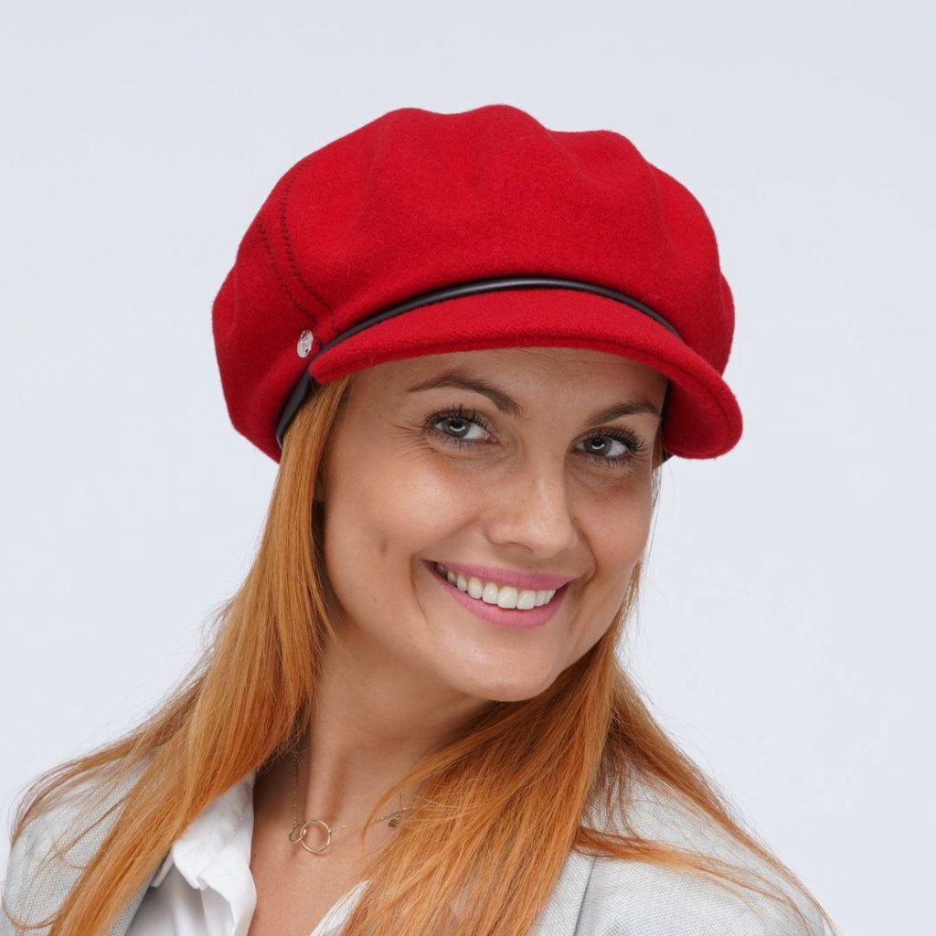 Dámská vlněná čepice s kšiltem Kr-0014/001 červená