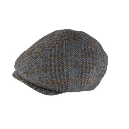 Pánská zimní hnědo-modrá bekovka Harris Tweed vlna plus ušní klapky