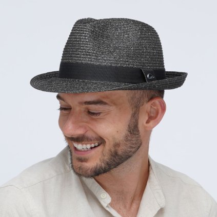 Slaměný letní klobouk s textilním páskem HA antracitový