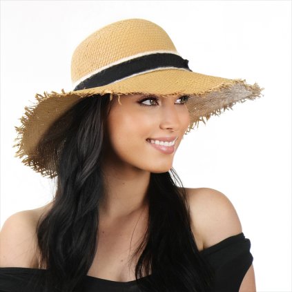 Dámský letní klobouk se sthou a střapatým okrajem KRUMLOVANKA 427891 béžový - nf